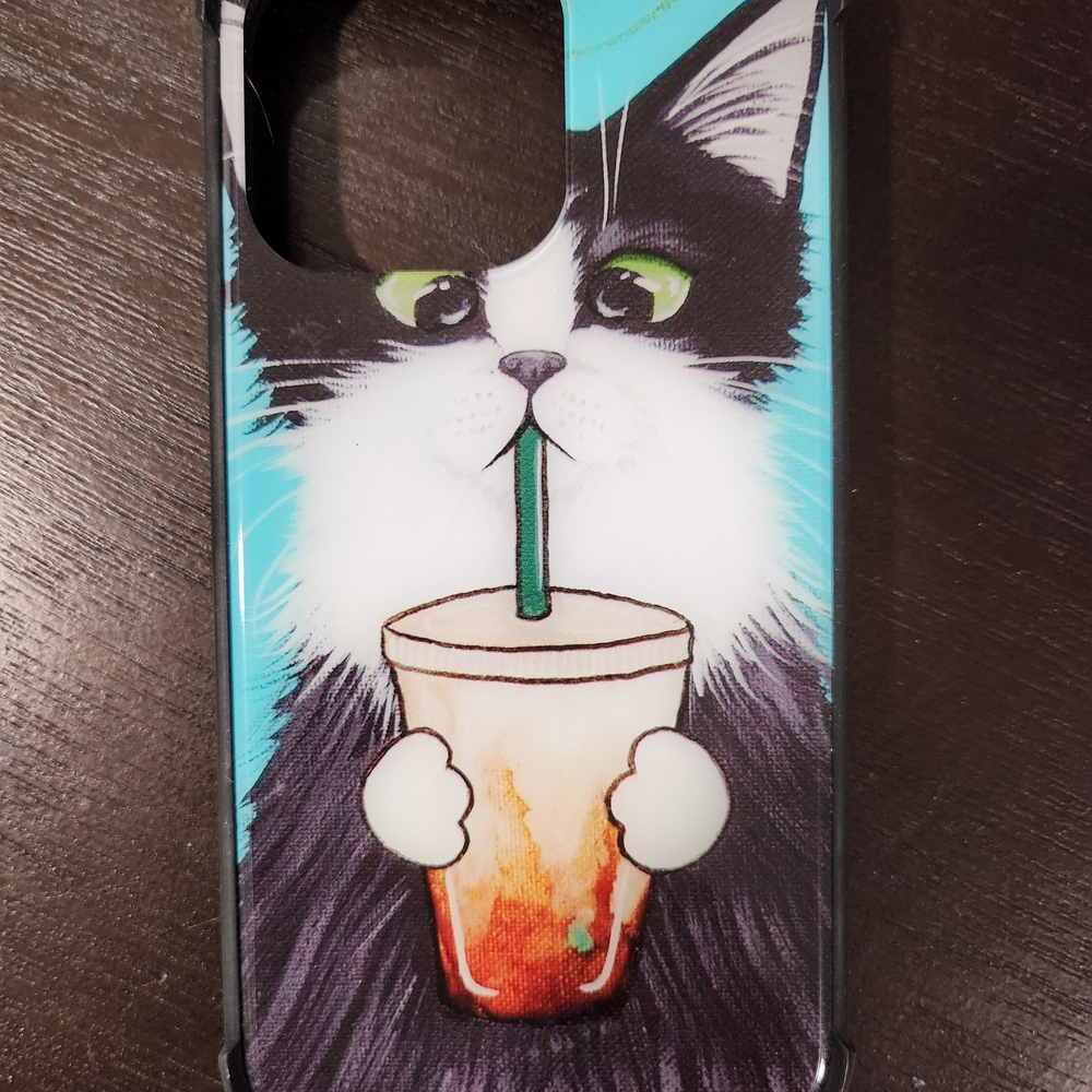 iPhone 13 Pro 6.1. Cat-Themed Phone Case with Black and White Design